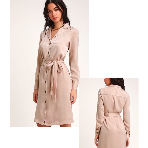 Lulus Dresses & Skirts - Lulus Elise Blush Satin Long Sleeve Midi Dress